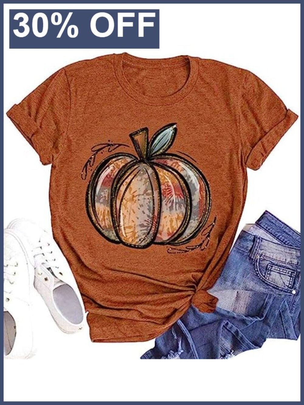 Fall Pumpkin Graphic Tee Short Sleeve Cotton Blend